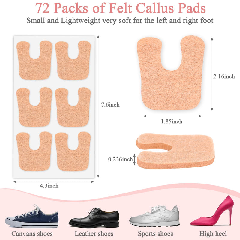 Jollidecor Callus Cushions U Shaped Felt Callus Pads Self Adhesive Foot Pads, 72Pcs Keep Calluses from Rubbing on Shoes Adhesive Pads for Men and Women, Brown 72pcs U-shape Beige - BeesActive Australia