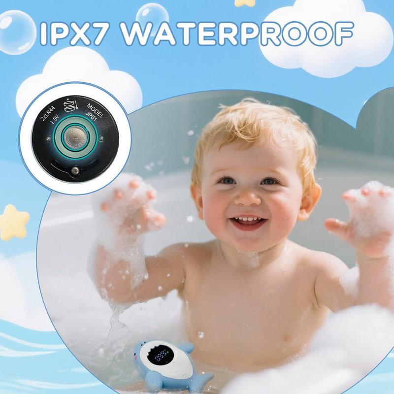 Baby Bath Thermometer Safety, Fahrenheit Instant Read Water Thermometer with LED Display Temperature Warning, Baby Bath Floating Toy for Infant, Newborn Blue Shark - BeesActive Australia