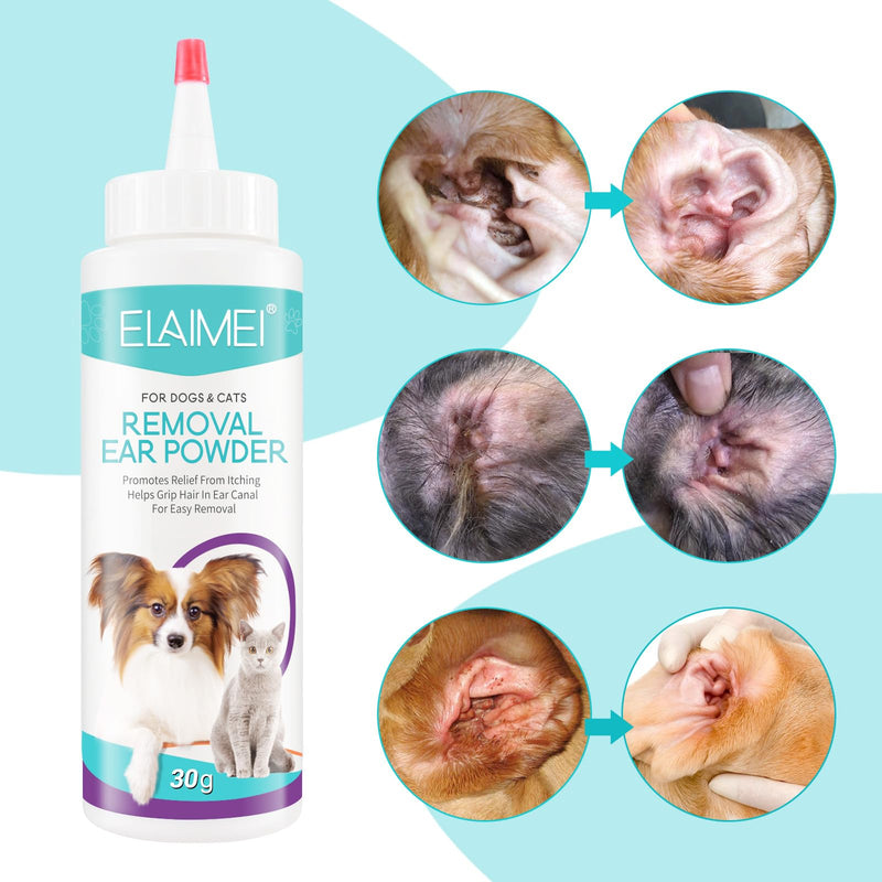 Dog Ear Cleaner 30 g, Ear wash for Dogs & Cats, Dog Ear Powder for Hair Removal, Pet Ear Infection Treatment, Effectively Removes Debris, Waxy, Buildup and Ear Odor, Soothes Itchy & Inflamed Ears 70g