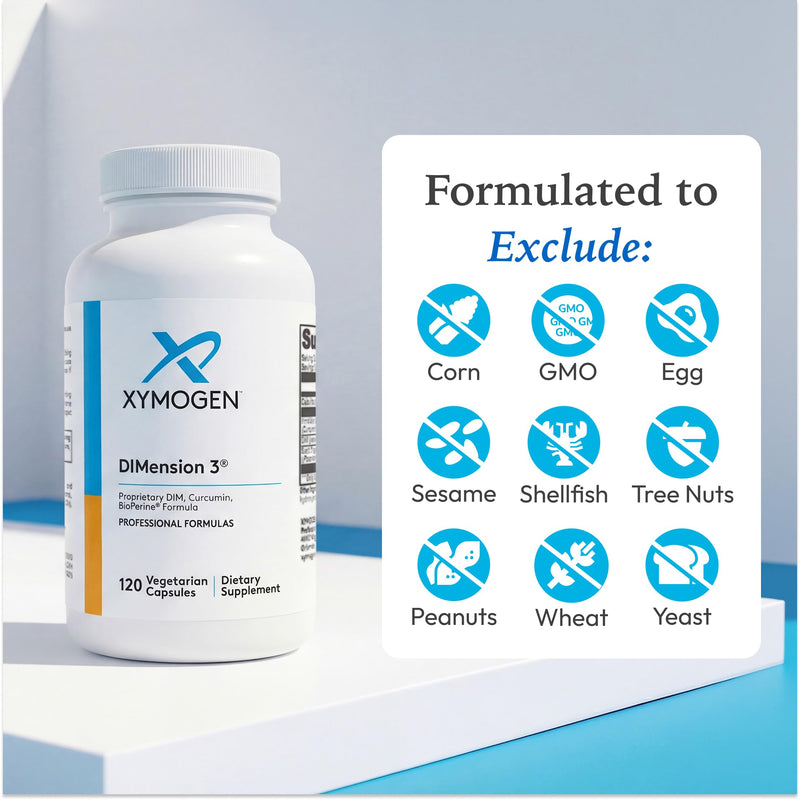 XYMOGEN Dimension 3 - DIM Supplement for Hormonal Balance & Estrogen Metabolism Support* - with Curcumin & BioPerine - Gluten-Free - 120 Capsules 120 Count (Pack of 1)