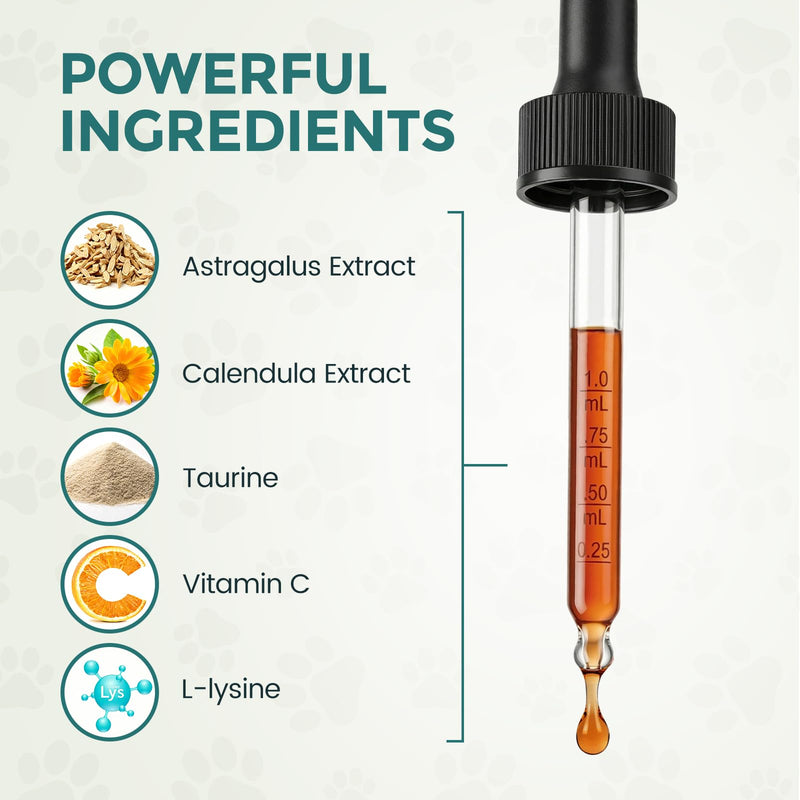 Dogs Immune Support Supplement, Supporting the Immune Systemand, Boost Metabolism, Promote Growth and Allergy Relief,Contains Astragalus, L-lysine, Taurine, and Vitamin C,2 FL Oz