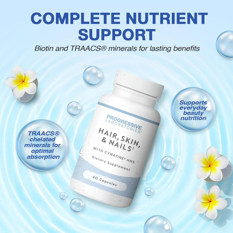 Hair, Skin & Nails Supplement w/ Cynatine HNS & TRAACS Minerals, 60 Caps | Biotin and Collagen Supplements to Support Strong Hair, Healthy Skin & Resilient Nails, Keratin Hair Supplement for Women