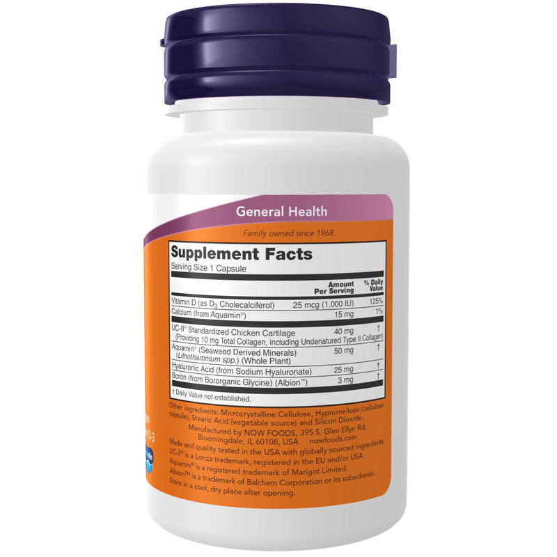 NOW Supplements, UC-II Advanced Joint Relief with Undenatured Type II Collagen, plus Hyaluronic Acid, Boron, Vitamin D-3, 60 Veg Capsules