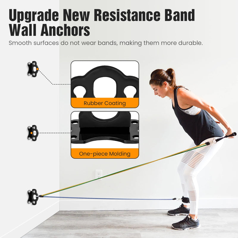 3 PCS Resistance Bands - Workout Wall Mount & Door Anchors for Hanging Straps, Home Gym & Physical Therapy Black