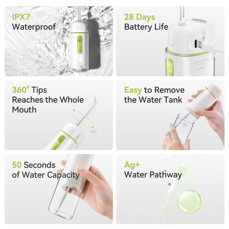 Water Flosser Portable for Travel - Mini Water Flosser with 3 Modes, IPX7 Waterproof, 360° Nozzles, Cordless Water Dental Flosser for Teeth Cleaning Flossing for Adults, Braces & Sensitive Gums