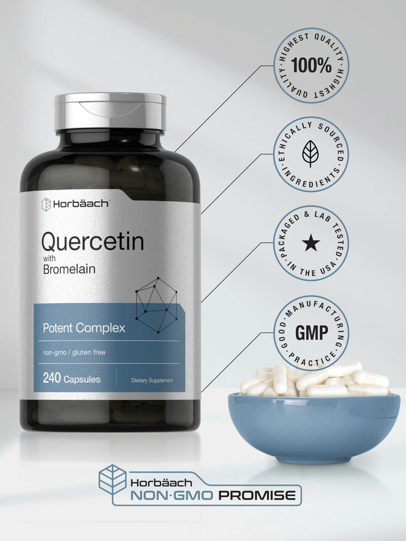 Horbäach Quercetin with Bromelain Supplement | 240 Capsules | Non-GMO and Gluten Free