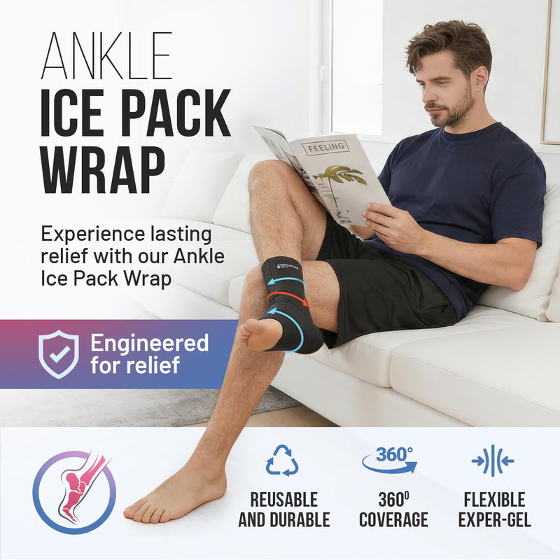 Ankle Compression Sleeve for Achilles Tendonitis Relief, Ankle Ice Pack Wrap, Foot Brace Sprained Ankle Support for Women and Men, Freeze Cold Packs for Plantar Fasciitis S-M - BeesActive Australia