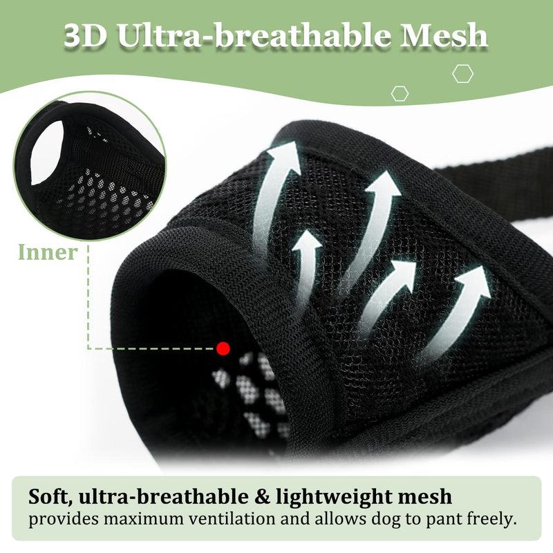 Dog Muzzle Breathable Mesh Muzzle for XXS to XXL Dogs Chihuahua, Beagle and Golden Retriever, Adjustable Pet Muzzles for Biting and Chewing, Allows Hitting and Drinking Black XXS-(Snout 4"-5") - BeesActive Australia