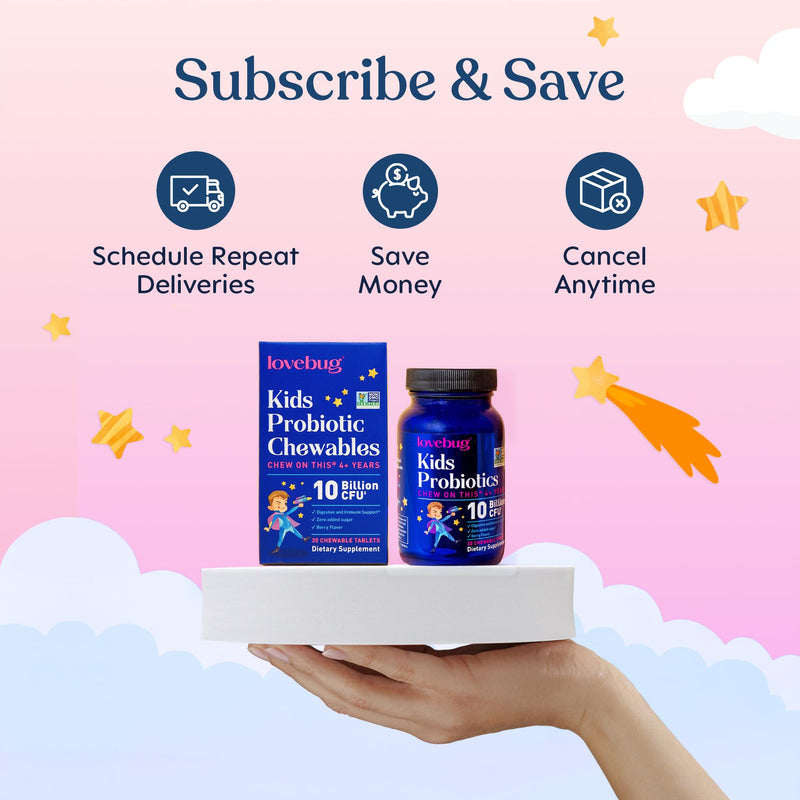 LOVEBUG Probiotics for Kids – Probiotic Chewables with Prebiotic Fiber for Age 4+,Daily Children's Gut Health & Digestive Support Supplement, Sugar-Free Berry Flavor, 30 Count 30 Count (Pack of 1)