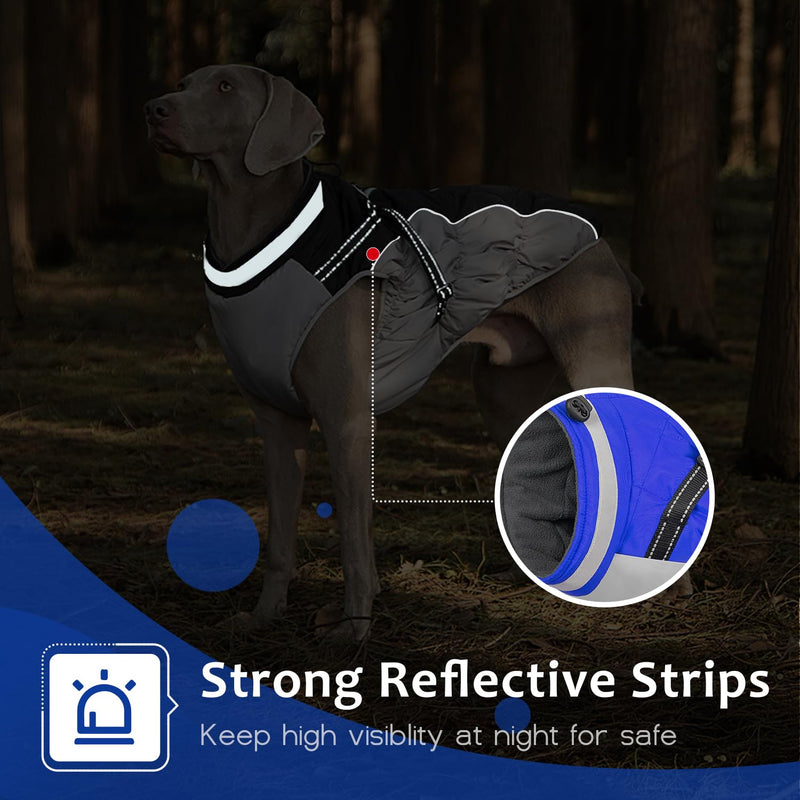 Dog Winter Coat with Harness, Dog Jacket, Dog Clothes with Zipper on Back, Waterproof Windproof Warm Vest, Reflective Cold Weather Coats, for Small Medium Large Dogs, Thick (Blue,L) L(Chest Girth:25.19"/64CM) Blue - BeesActive Australia