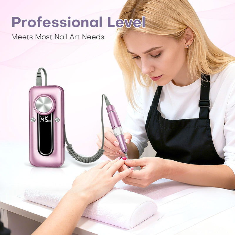 TUOBEO Nail Drill Electric Nail File Kit 45000 RPM Professional Efile Nail Set,Cordless Portable Rechargeable Acrylic Gel Nail Polish Remover Machine Pedicure Manicure Tool with 11 Bits for Salon Home Pink Purple