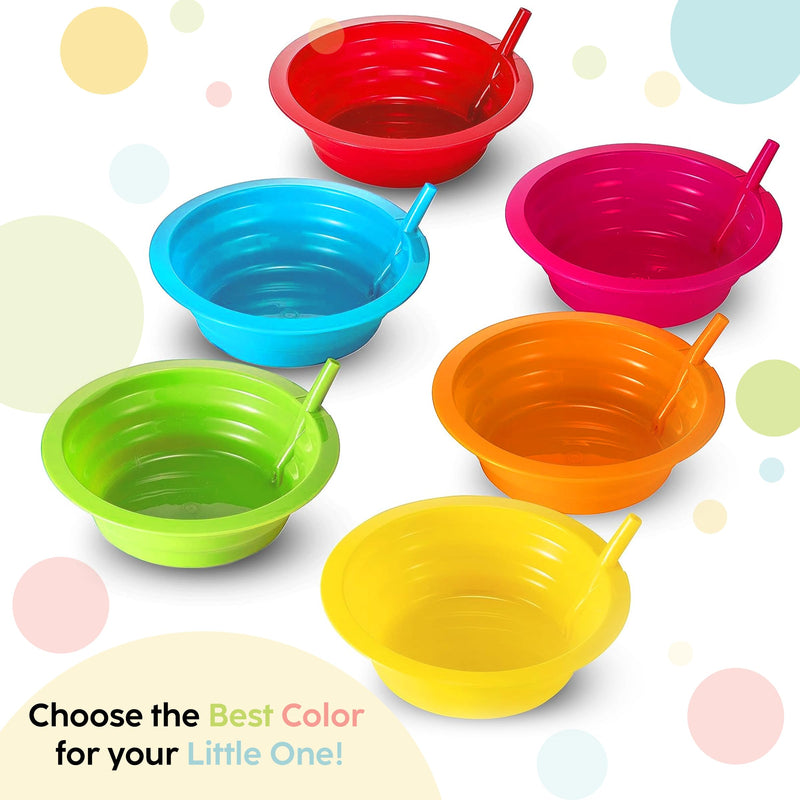 Kids Cereal Bowls with Straws - Set of 6 Plastic Bowl with Straw For kids BPA Free Dishwasher and Microwave Safe - 22 Oz Toddlers Bowls with Built-In Straws Includes 3 Cleaning Brushes - BeesActive Australia