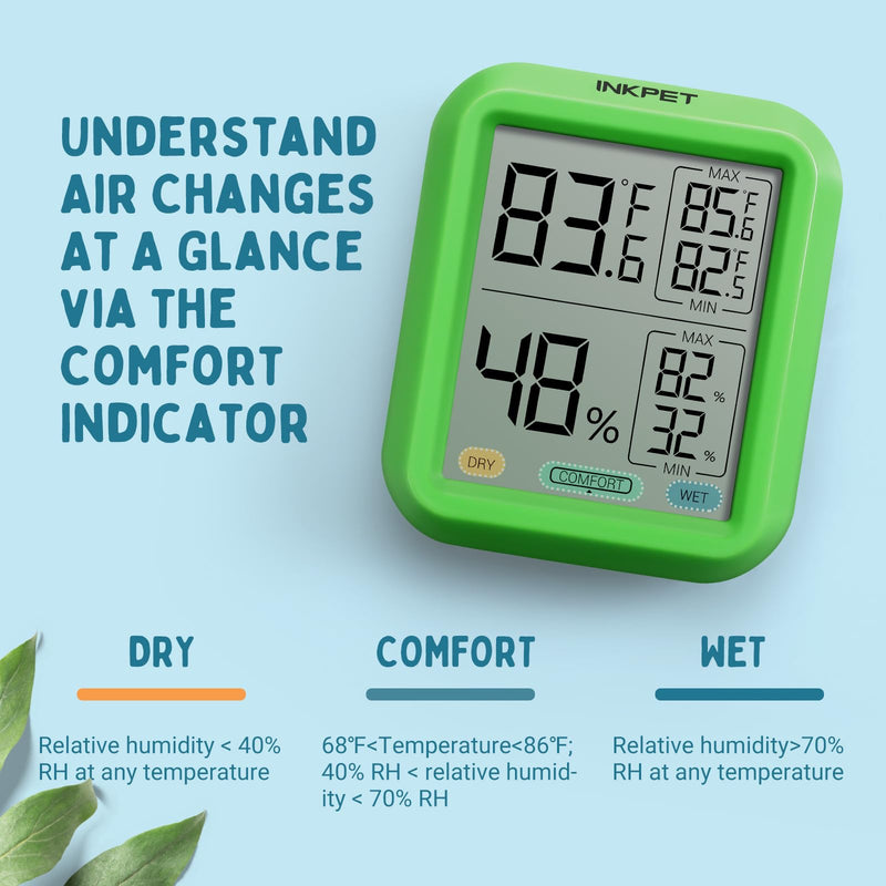 INKPET Reptile Thermometer Hygrometer Thermostat, with Max/min Record High-Accuracy Digial Display Ideal for Reptile Terrarium, Tank, Pet Rearing Box, Bearded Dragon, Leopard Gecko - BeesActive Australia
