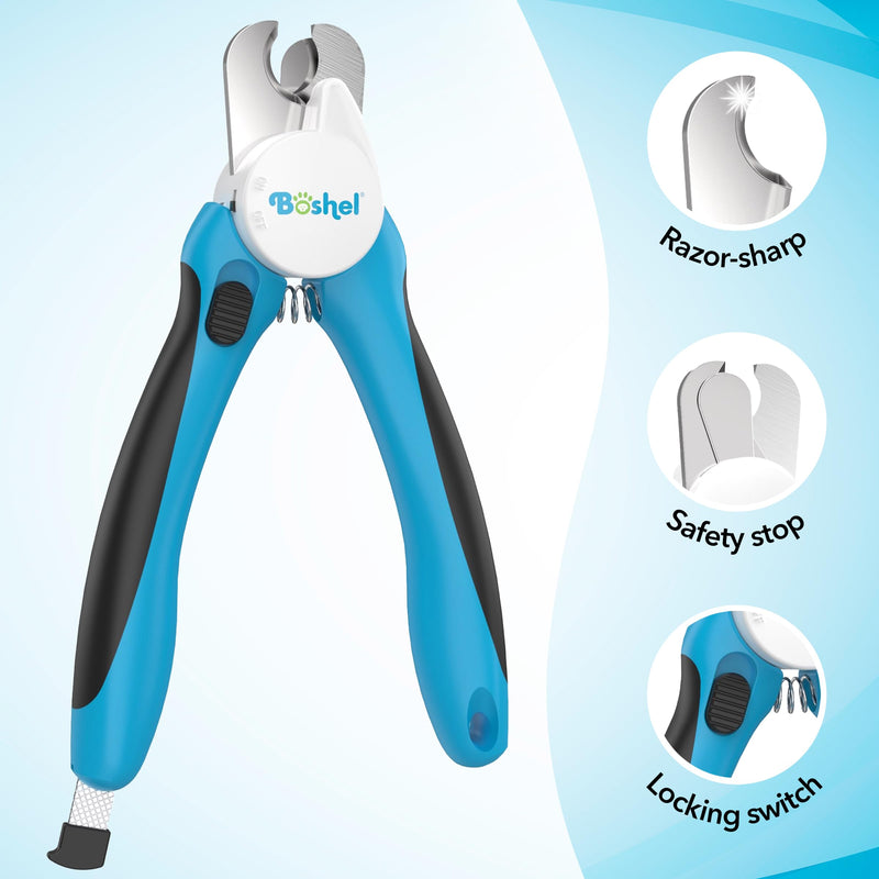 BOSHEL LED Dog Nail Trimmers, Large Dog Nail Clippers with Light & Safety Guard, Avoid Over Cutting Nails, Sharp Nail Clippers for Dogs, Professional Dog Nail Clipper, Dog Nail Trimmer with Nail File