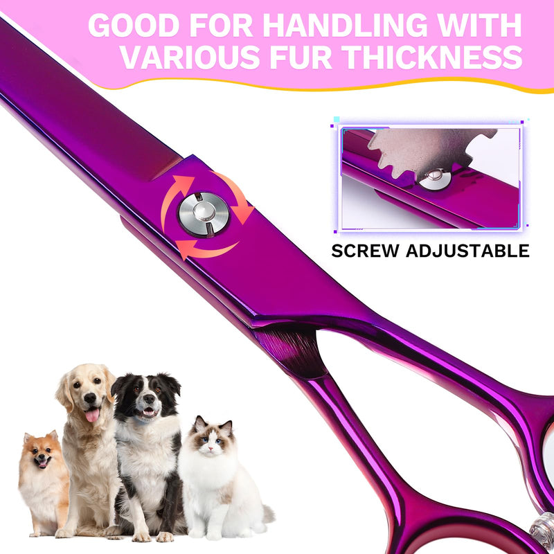 JASON Professional Curved Dog Scissors - 7.5" Grooming Scissors for Dogs Japanese Stainless Steel Pet Scissors for Grooming Scissors for Dogs Cats (Upward Curved, Purple) Tl-cu - BeesActive Australia