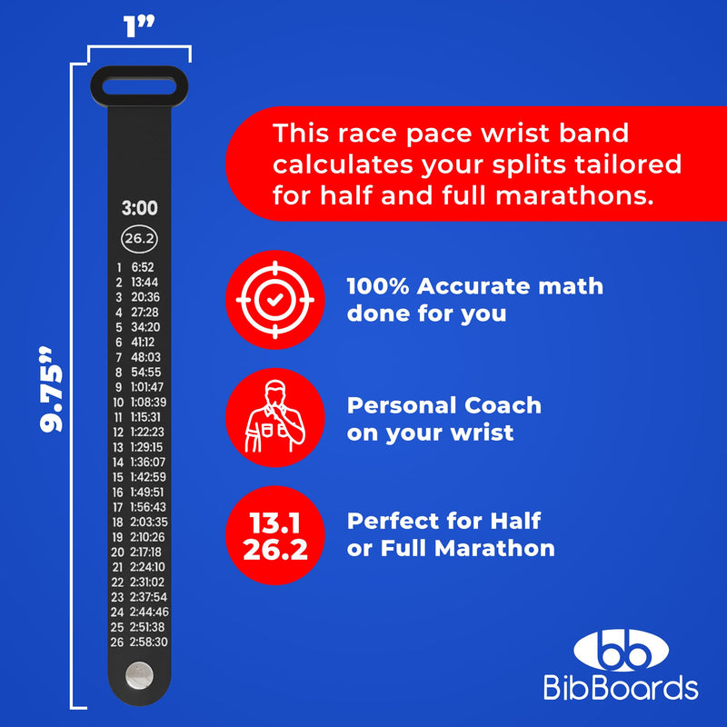 BibBoards Marathon Pace Band - Your Personal Pace Coach for Races & Training to Crush Goals - Waterproof, Lightweight Race Pace Band - Running Accessories for Half & Full Marathons Full Marathon 6:00