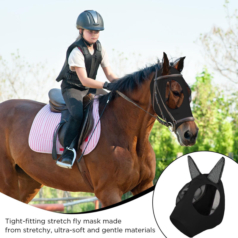 Darryy Fly Mask, Fly Mask Horse, Fly Protection Elastic, Fly Mask Horse UV Protection (Black) Black - BeesActive Australia