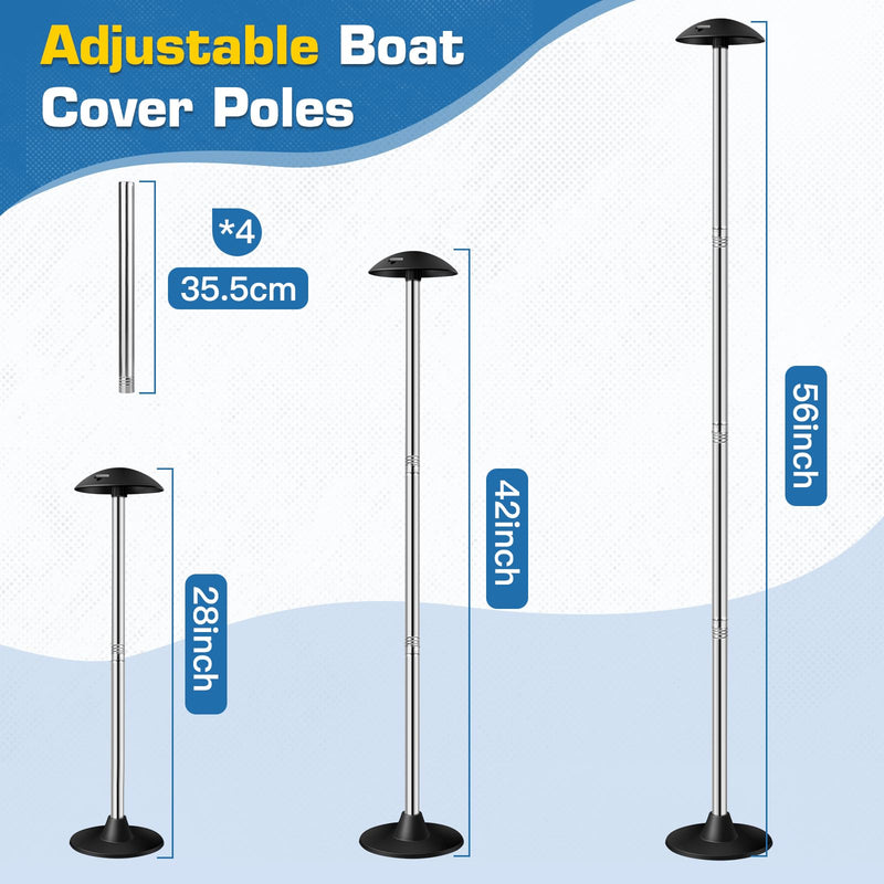 Pontoon Cover Support Poles with Ring Sandbag Much More Stable,Adjustable Boat Cover Support System Won't Retract for Pontoon,Jon,Bass,V-Hull Boat with Heavy Duty Straps,Stainless Steel Height: 56 Inches - BeesActive Australia
