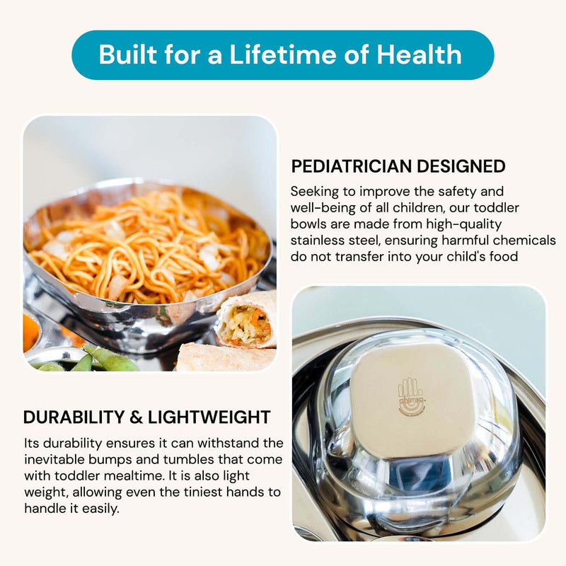 Ahimsa Stainless Steel Bowls for Kids | 12 Ounce Salad Bowls | Pediatrician Designed - Dishwasher Safe | 100% BPA Free | Pack of 4 (Classic Stainless) 4 Bowls Classic Stainless - BeesActive Australia