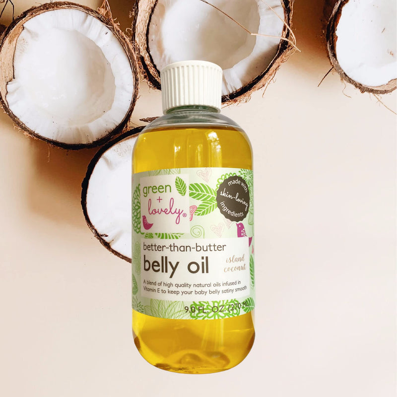 Green + Lovely Better than Butter Belly Oil Pregnancy Stretch Mark Prevention, Stretch Mark Cream, Pregnancy Must Haves, Pregnancy Essential, Enhanced Vitamin E Skin, 9 Fl Oz Island Coconut - BeesActive Australia