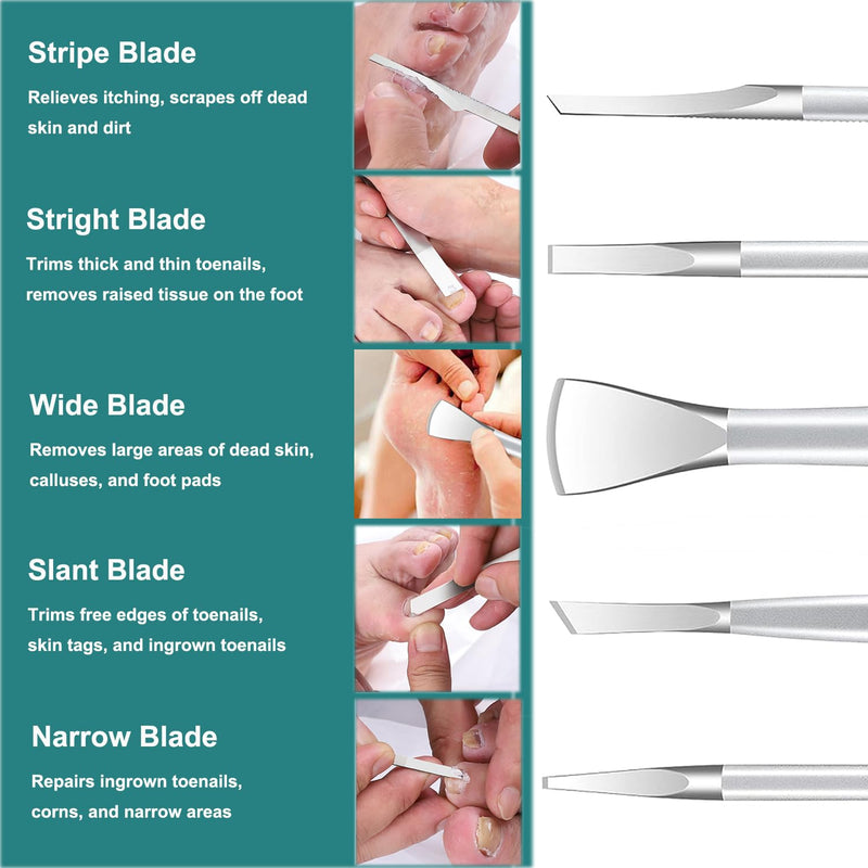 Pedicure Knife Ingrown Toenail Kit, 5 PCS Professional Pedicure Tool Kit, Top Notch Foot Blade Stainless Steel Ingrown Toenail Tool Foot Care Tools Nail Cuticle Remover (5 Pcs Set) - BeesActive Australia