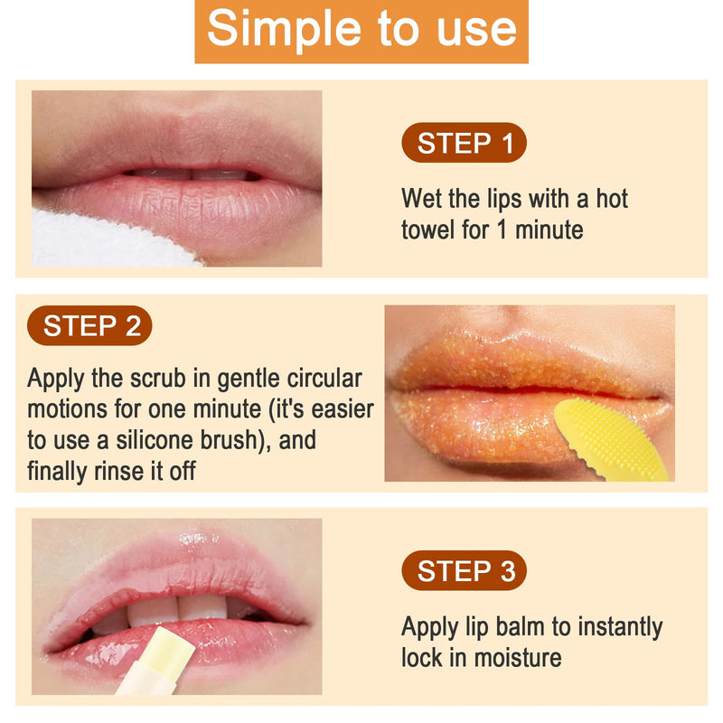 3PCS Turmeric Lip Scrub & Balm Set with Brush for Dark Lips, Nourishing Lip Care, Moisturizing Natural Formula, Removes Lip Dullness, Repairs Dry, Chapped Lips 0.01 Ounce (Pack of 3)