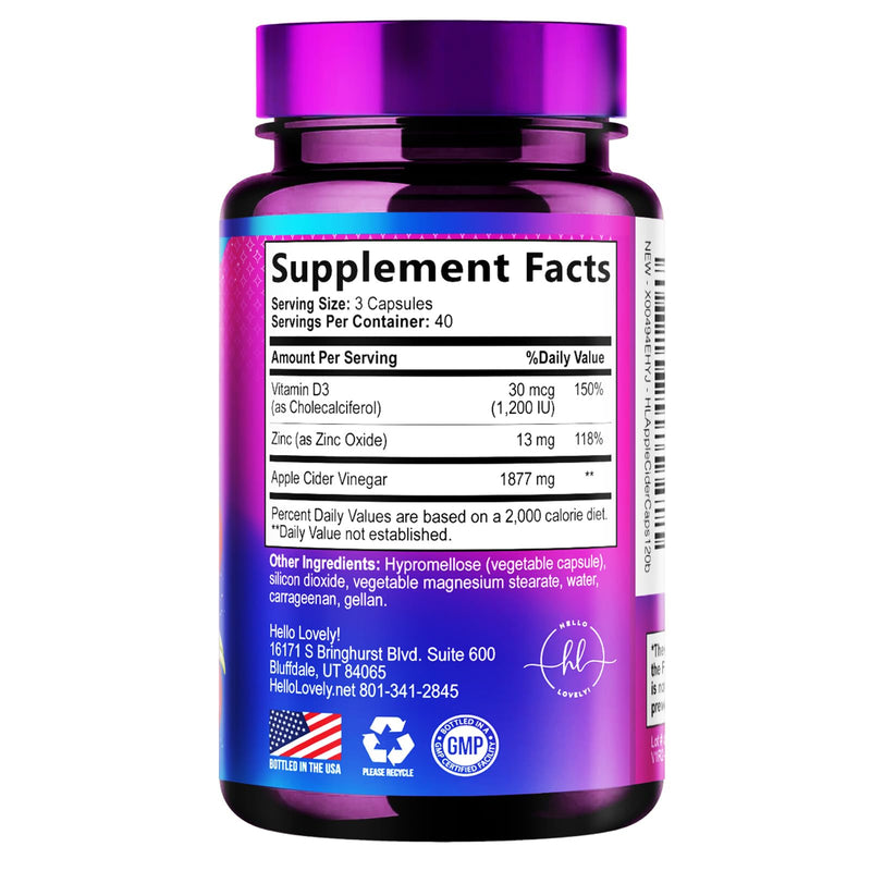 Apple Cider Vinegar 1877mg Per Serving - Extra Strength ACV Pills with Vitamin D3 - Non-GMO Apple Vinegar Supplement Capsules Sourced from The Mother for Digestion & Immune Support - 120 Capsules 120 Count (Pack of 1)