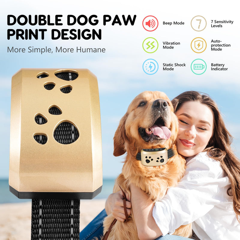 Dog Bark Collar, Svtrat Smart Bark Collar for Small Medium Large Dogs Anti Bark Collars with 4 Training Modes and 7 Level Sensitivity, Barking Collar Gold - BeesActive Australia