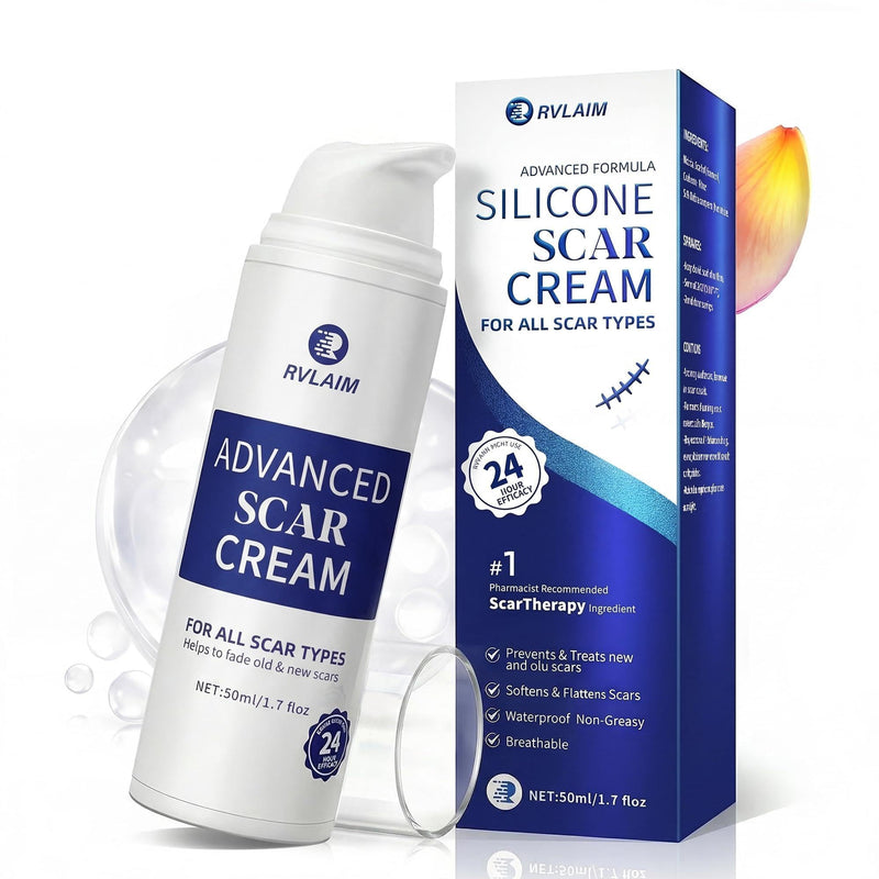 Rvlaim Silicone Scar Cream Scar Gel, Advanced Scar Removal Cream for Surgical Scars, Acne Marks, Stretch Marks, Keloids, C-Section, Burns, Old and New Scars, 1.7 fl oz