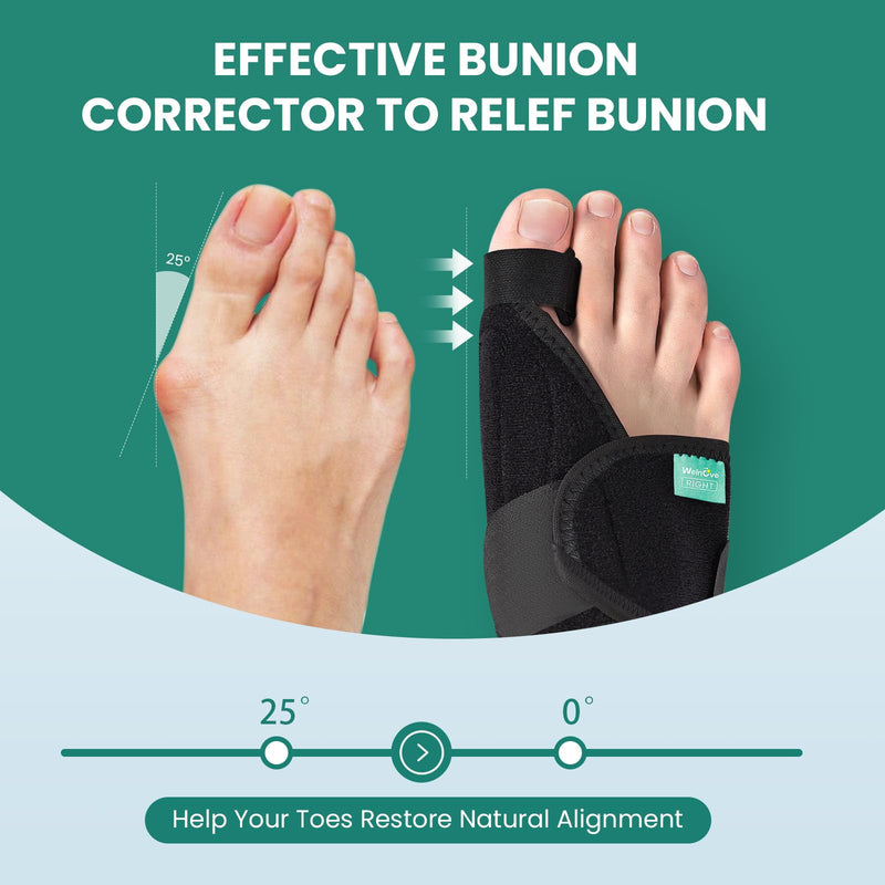 Welnove Bunion Corrector Women Men - 2Pcs Big Toe Straightener, Non-Slip Strap Bunion Splints for Day Night Support - Comfortable Bunion Pads for Pain Relief