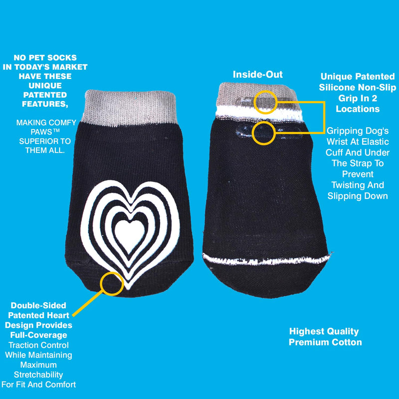 Medical Therapeutic Double Sided Non-Slip Cotton Dog Socks | PawFlex Comfy Pawz Silicone grip on Inner Cuff No Twisting or Sliding Off | Senior & Disabled dog Traction Control |Pet Paw Protection Large Black