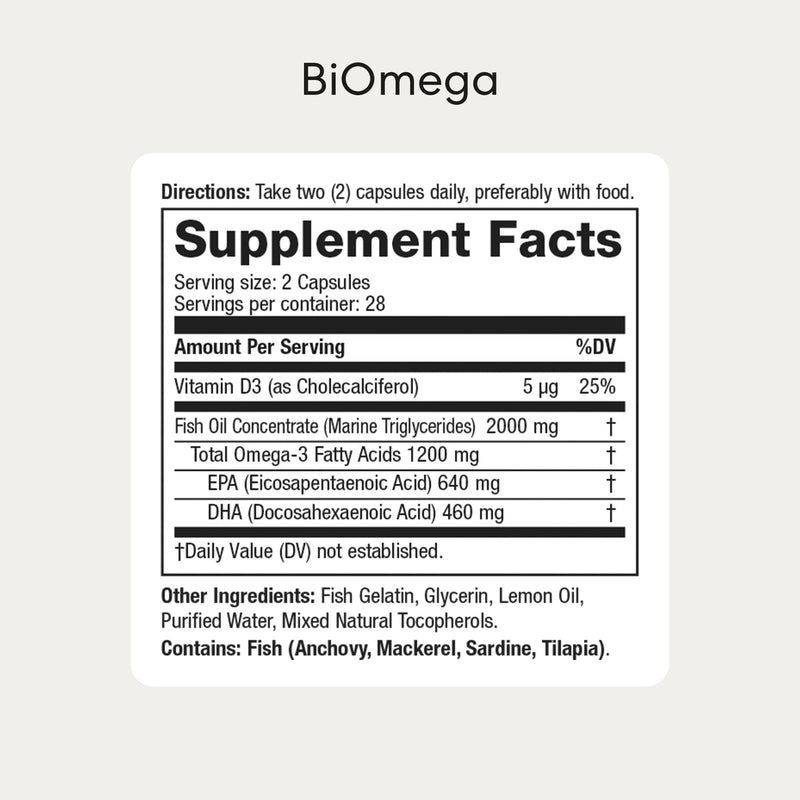 USANA - BiOmega Premium Omega-3 Support Formula - 56 Capsules | Includes EPA & DHA Omega-3s, rTG Fish Oil, 1,000 Mg Omega-3s and Vitamin D For Heart, Brain, Eye and Cellular Support