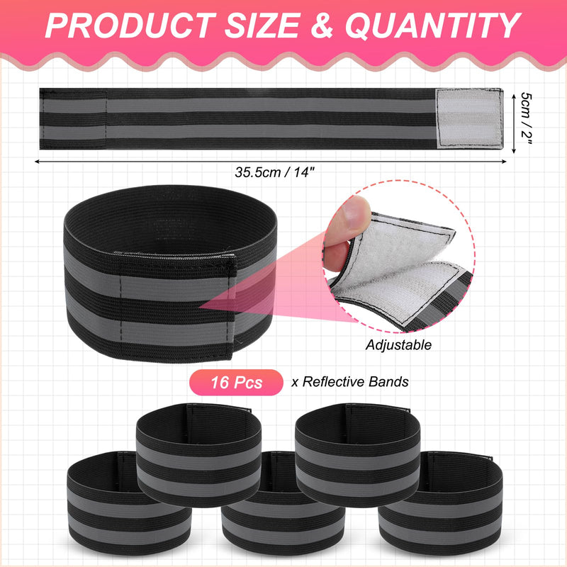 PATIKIL Reflective Bands for Wrist/Arm/Ankle/Leg, High Visibility Reflector Bands, Safety Reflector Tape Straps for Night Running Walking Black