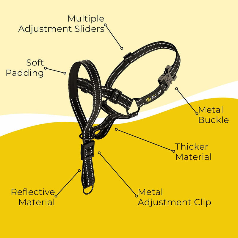 Adjustable Dog Head Halter with Safety Strap, Soft Padded Dog Head Collar for Small Medium Large Dogs, No-Pull Dog Harness for Training and Walking (Large, Black) L - BeesActive Australia