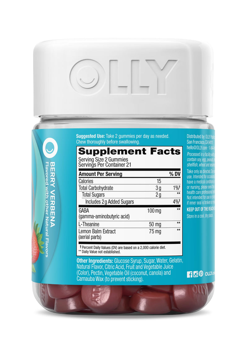 OLLY Goodbye Stress, Stress Support* Supplement, 50mg L-Theanine - 42 Count 42 Count (Pack of 1)