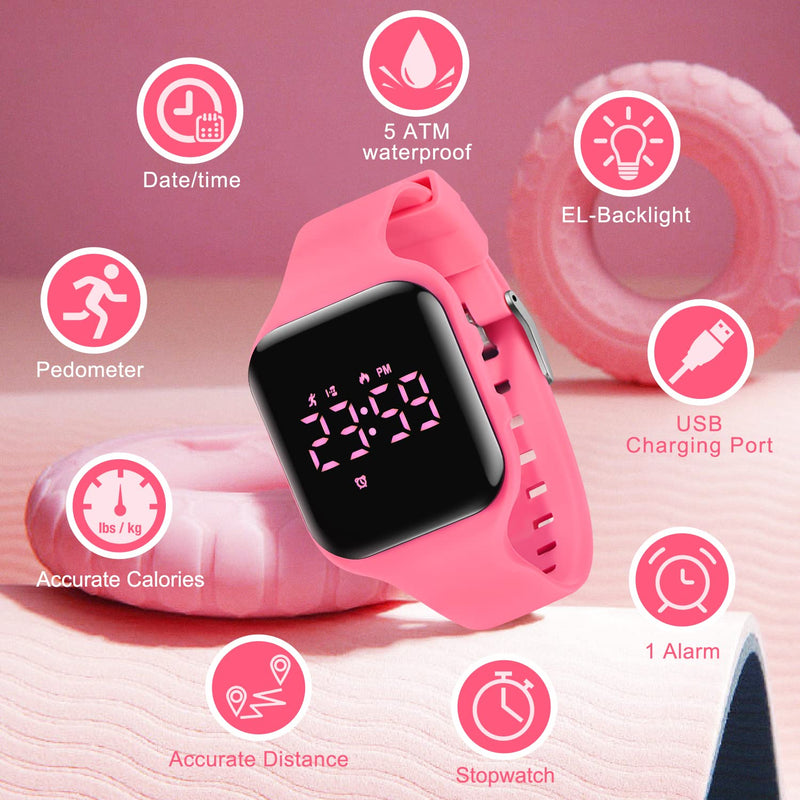 BEN NEVIS Kids Watch, Digital Watch for Boys Girls, Sport Watch with Fitness Tracker, Alarm Clock, Stopwatch, No App and Waterproof, Watch for Kids Ages 5-12 007-WatermelonRedm