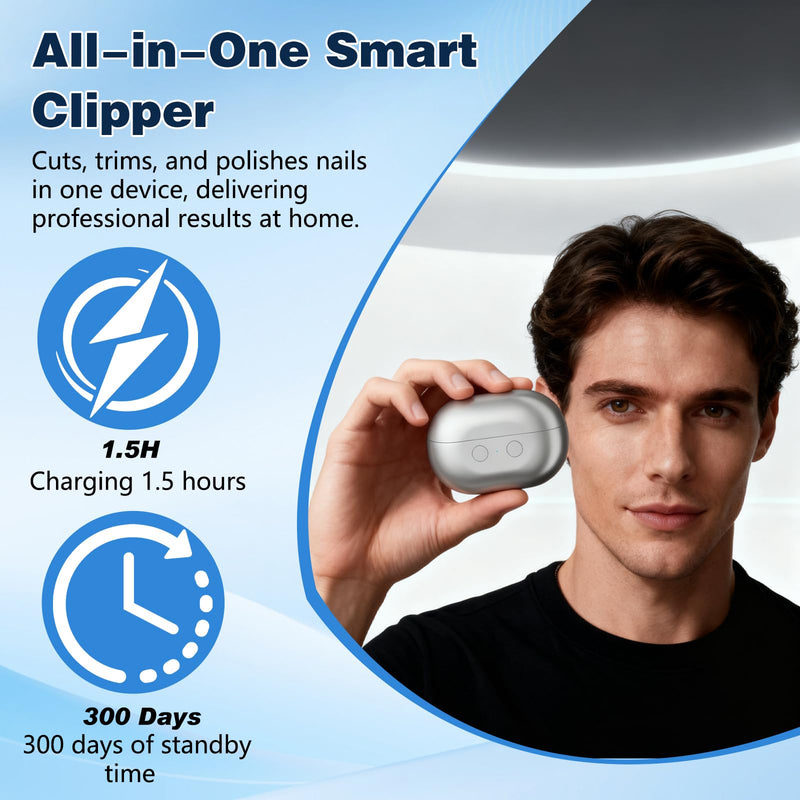 Easy Clip Smart Nail Clipper,New 3 in 1 Easyclip Electric Nail Clippers for Seniors,Automatic Nail Clipper with LED Light & Nail Scraps Storage,Toenail Trimmer for Thick Nails,Seniors,Adult(Gray)