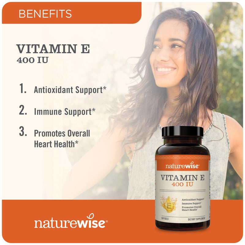 NatureWise Vitamin E 400 IU Softgels (180mg DL-Alpha) - Dairy Free, Gluten Free and Soy Free Antioxidant-Rich Dietary Supplement for Skin, Heart, and Immune Health Support - 2-Month Supply, 60 Count 60 Count (Pack of 1) - BeesActive Australia