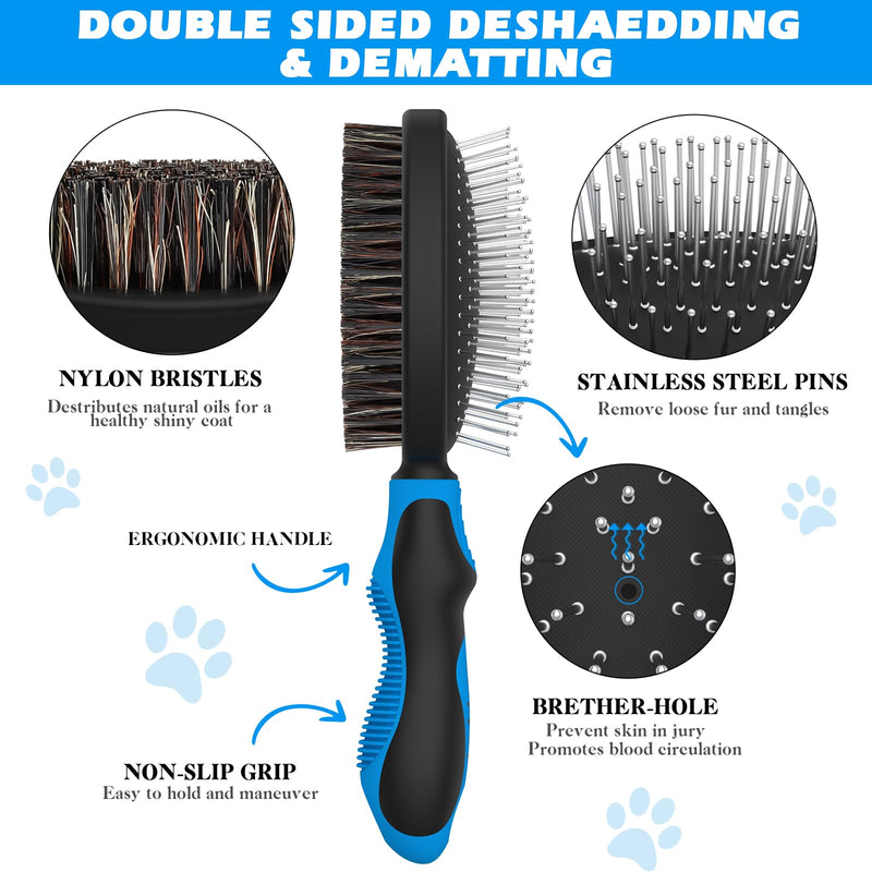 2PCS Dog Brush I Dog Brush for Shedding I Dog Bath Brush I Dog Brushes for Grooming I Double Sided Dog Hair Brush I Dog Brush For Short/Long Haired Dogs I Premium Pet Supplies (Black Blue) - BeesActive Australia