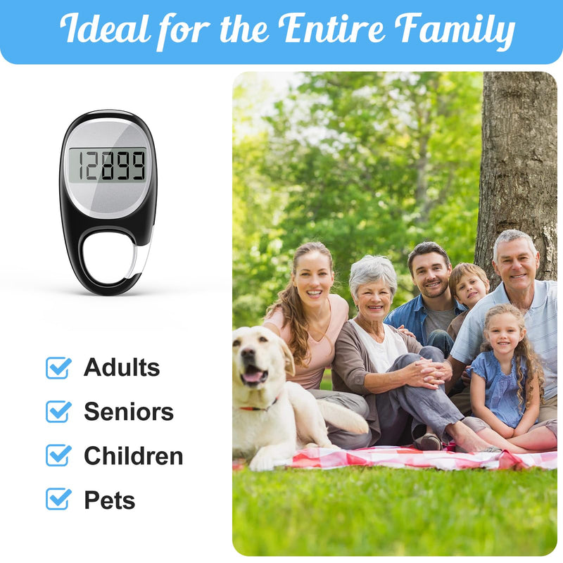 Simple Pedometer for Walking, Accurate Step Tracker with Carabiner, 3D Step Counter for Men Women Kids Seniors Black - BeesActive Australia