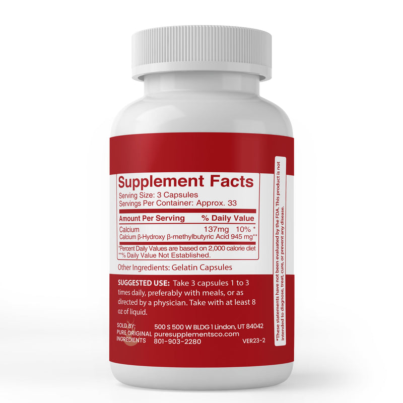 Pure Original Ingredients HMB, (100 Capsules) Always Pure, No Additives or Fillers, Lab Verified 100 Count (Pack of 1)