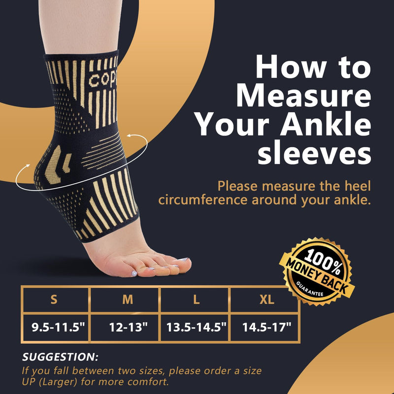 Lusenone Copper Ankle Brace Support for Men & Women (Pair), Best Ankle Compression Sleeve Socks for Plantar Fasciitis, Sprained Ankle, Achilles Tendon, Pain Relief, Recovery, Sports Medium Copper-black (Pack of 2) - BeesActive Australia