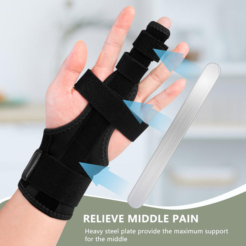 Finger Splint for Middle Finger, Trigger Finger Splint Wrist Support Brace, Straightening Immobilizer -Adjustable Removable straps for Left or Right Hand Small