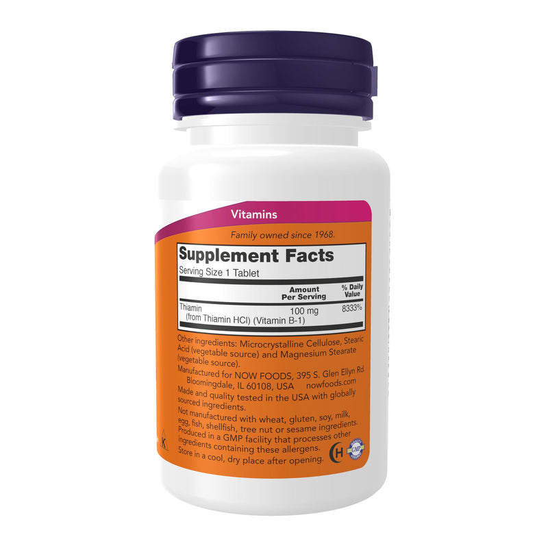 NOW Foods Supplements, Vitamin B-1 100 mg, Energy Production*, Nervous System Health*, 100 Tablets 100 Count (Pack of 1)