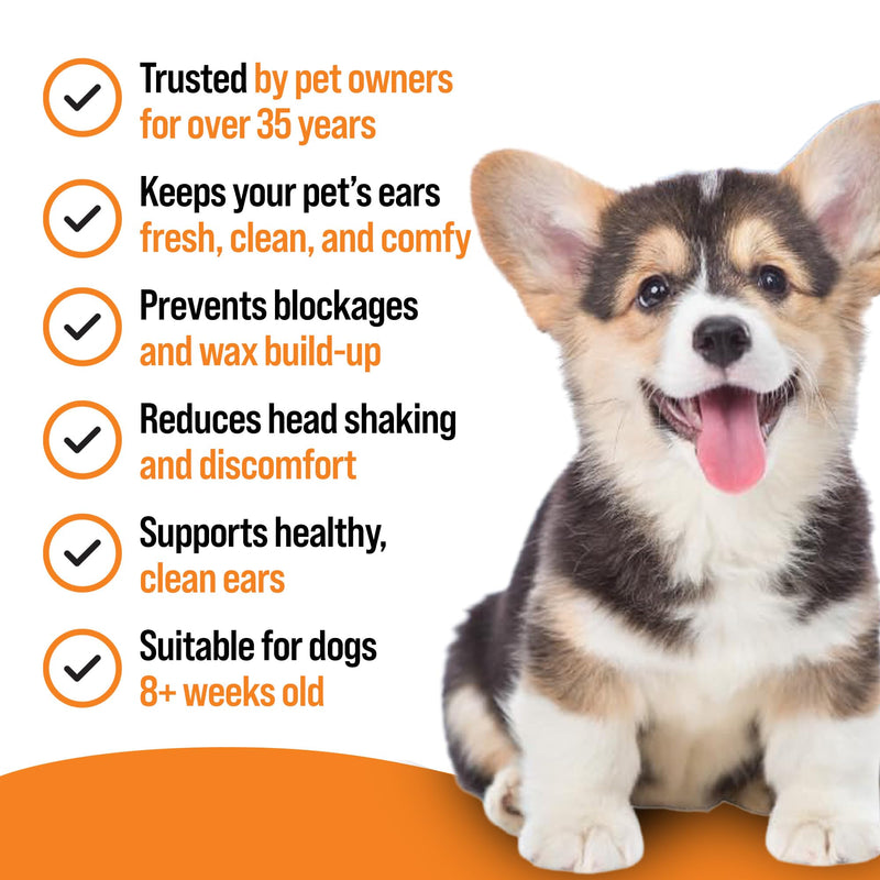 VETIQ Ear Cleaner for Dogs & Cats 150ml, Alcohol-Free Ear Cleaning Solution with Neem Oil & Malic Acid – Helps Remove Wax, Dirt & Odours –50% Extra Fill New screw open twist cap pack of 1