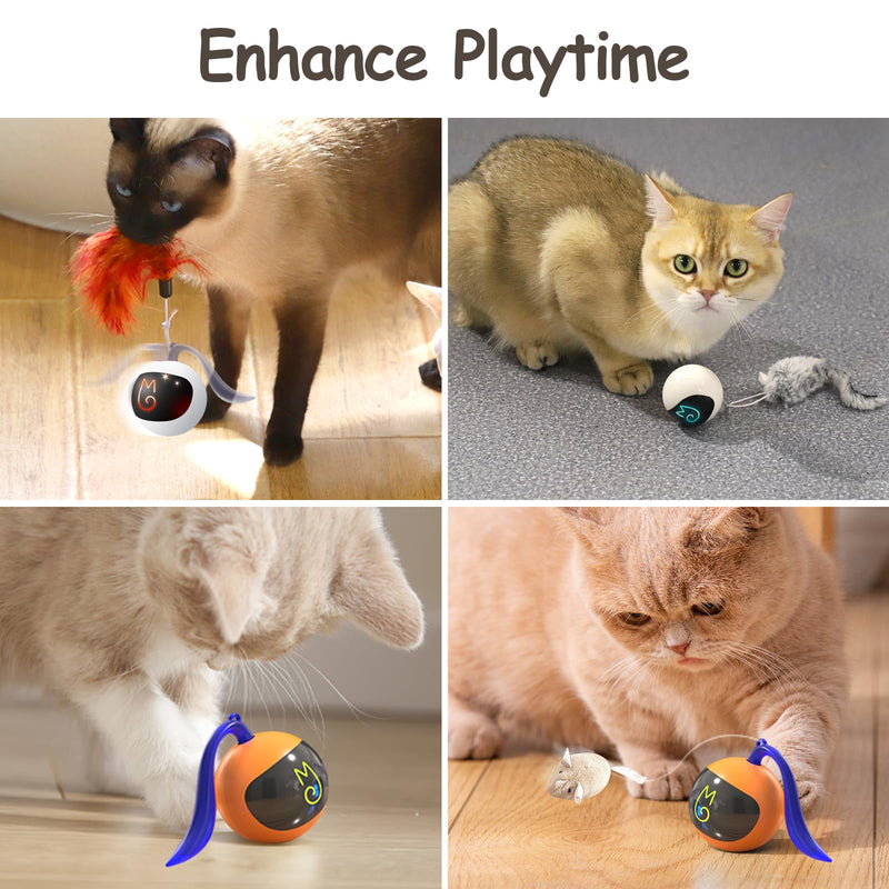 Migipaws Interactive Cat Ball Toy Set, Fun Tracker, Glowing Chase Ball with MystiChaser Pouch, Fluffy Tail, A Small Mice (Orange) orange - BeesActive Australia