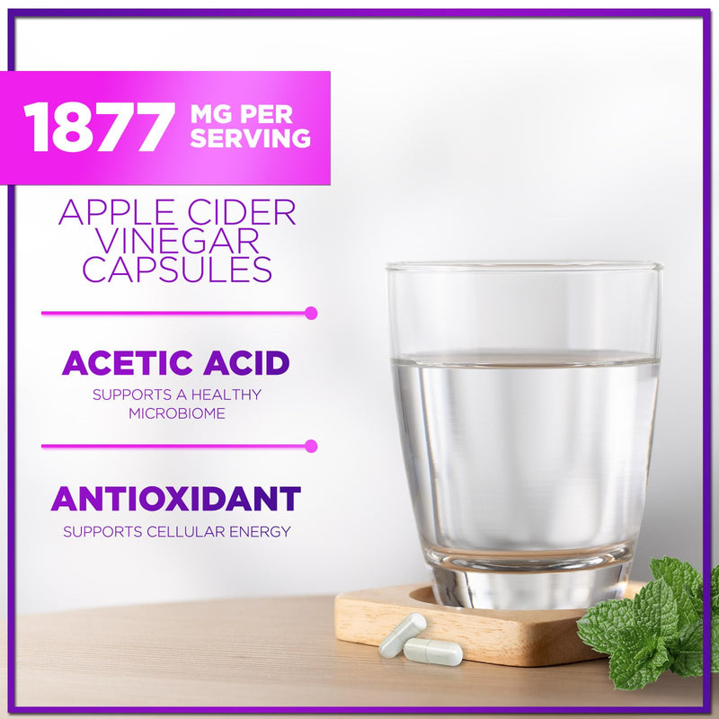 Apple Cider Vinegar 1877mg Per Serving - Extra Strength ACV Pills with Vitamin D3 - Non-GMO Apple Vinegar Supplement Capsules Sourced from The Mother for Digestion & Immune Support - 120 Capsules 120 Count (Pack of 1)