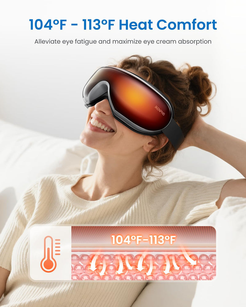 RENPHO Eyeris 1 Eye Massager with Heat, Birthday Gifts Eye Mask for Mom Dad Women Men Her Him, Smart Sleep Mask for Relax, Reduce Strain B-black - BeesActive Australia