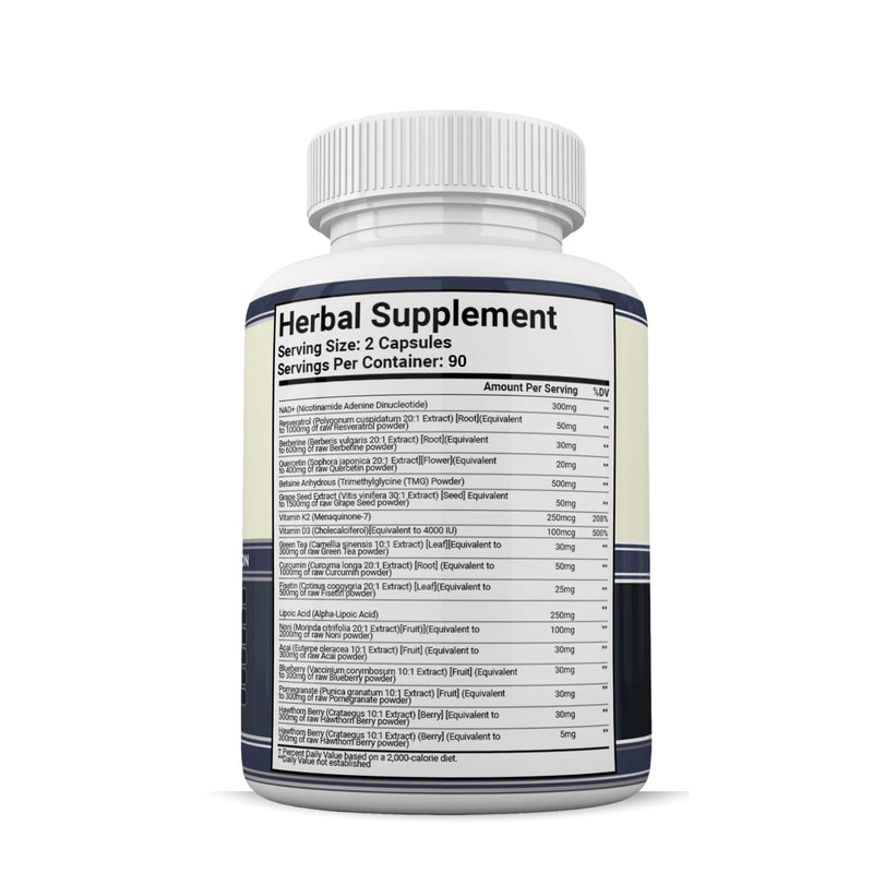 NAD+ Resveratrol Supplement for Energy, Cellular Health & Healthy Aging – High Potency NAD Plus Capsules for Men & Women – Antioxidant Support (180 Count (Pack of 1))