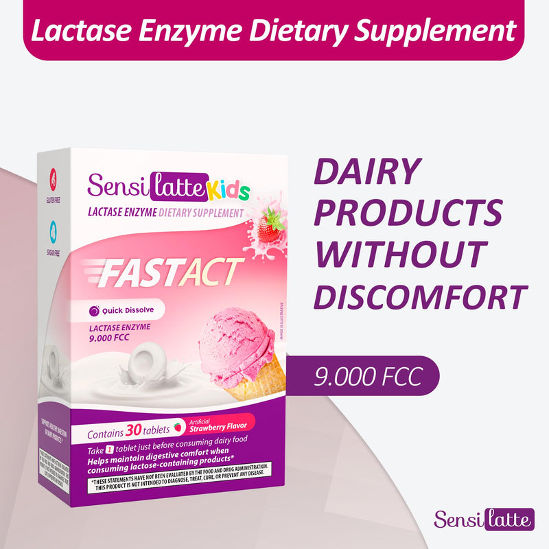 Lactase Enzyme 30 Tablets Strawberry - 9.000 FCC - Sensilatte ‚Äì Quick Dissolution ‚Äì Helps with Digestive Comfort ‚Äì Prati Donaduzzi 30 Count (Pack of 1) - BeesActive Australia